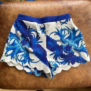 Ava Scalloped Hem Loose Fit Shorts w Pockets Sz 8 Blue White Floral